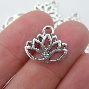 10 Lotus flower charms antique silver tone F12