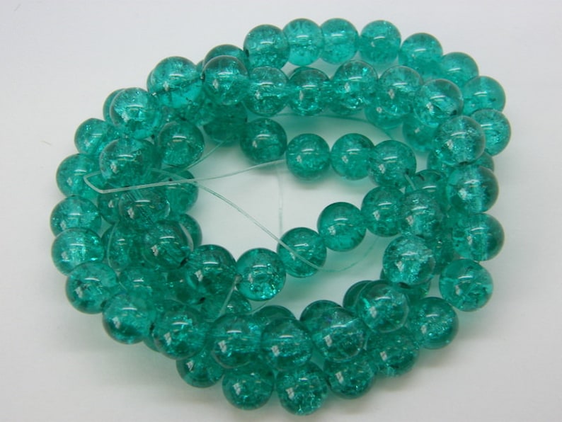 80 Sea green crackle glass beads 10mm B235