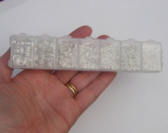 1 Box assorted jump rings 3 to 8mm silver plated 1500 pieces