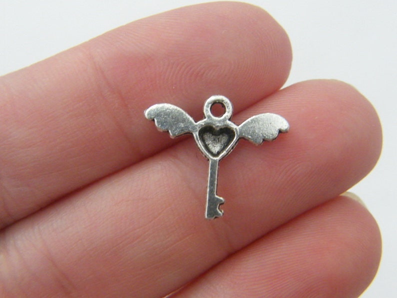 BULK 50 Key key charms antique silver tone K25