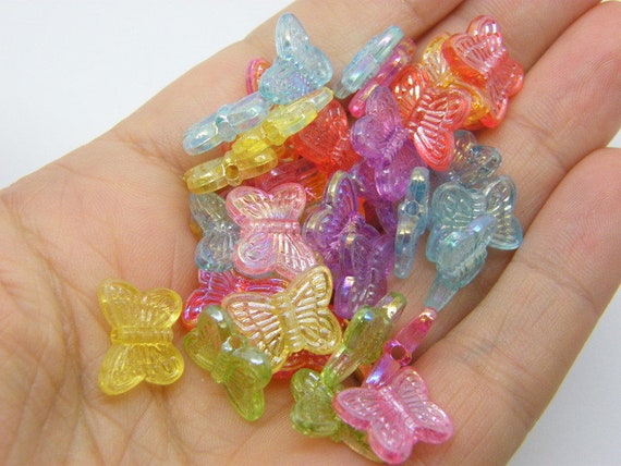 50 Butterfly beads random mixed AB transparent acrylic BB546 - SALE 50% OFF