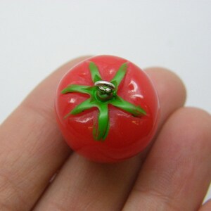 4 Tomato pendants charms red green resin FD290