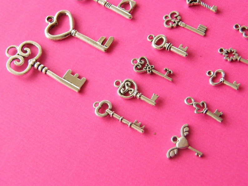 The Ultimate Key Charms Collection 15 different antique silver tone charms image 3