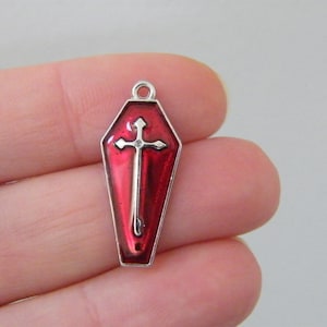 BULK 20 Coffin charms silver and red tone HC761