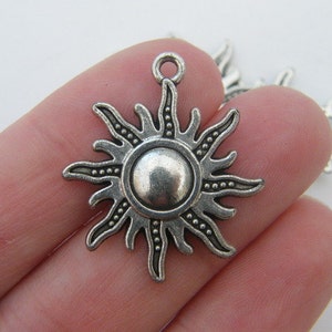 6 Sun pendants antique silver tone S63 image 1
