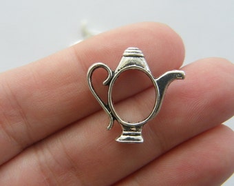 8 Teapot spacer beads frame antique silver tone FD30