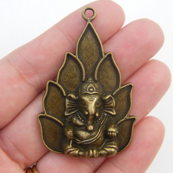 BULK 5 Elephant Ganesha pendants antique bronze tone R5