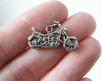 6 Motorbike charms antique silver tone TT22