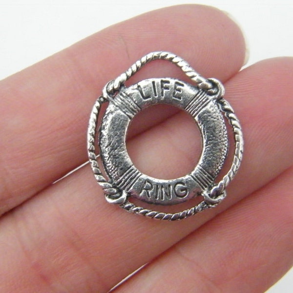 8 Life ring pendants antique silver tone FF672