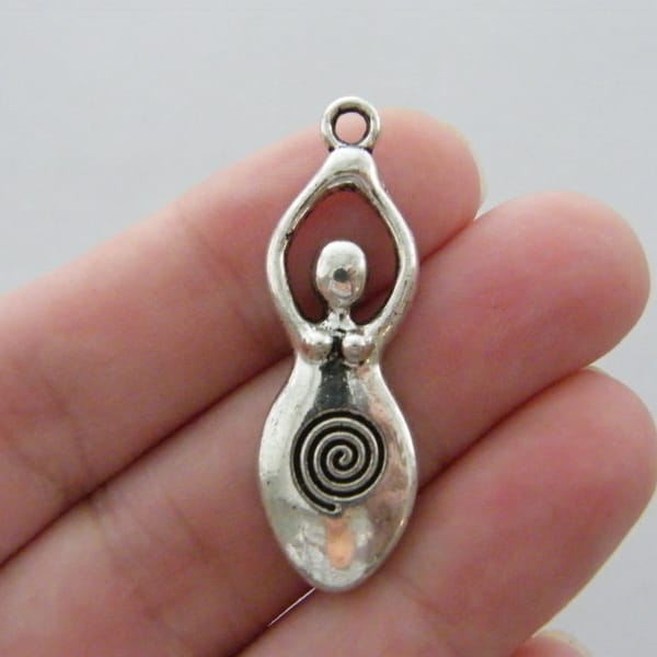 4 Lady goddess pendants antique silver tone P29