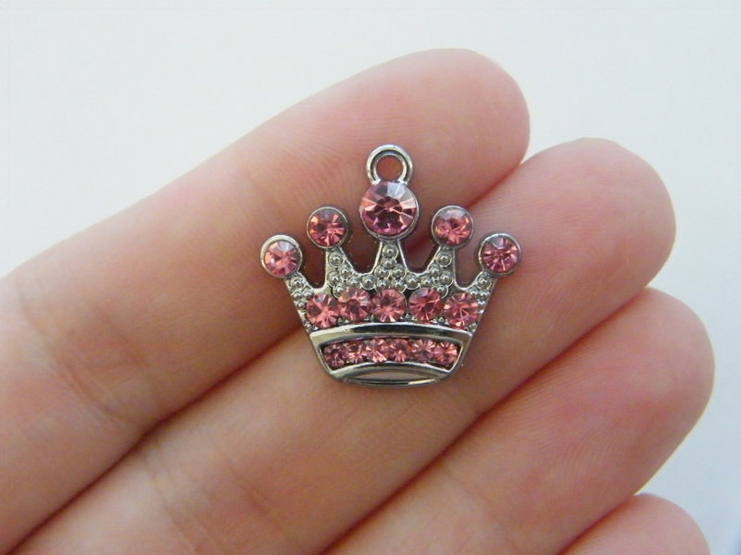BULK 10 Pink Rhinestone Crown Charms Silver Tone CA2 Etsy
