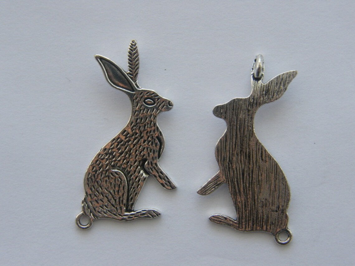 4 Hare Rabbit Connector Charms Antique Silver Tone A252 Etsy
