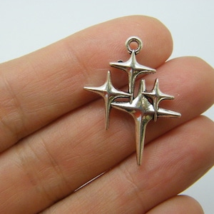 6 Star charms antique silver tone S231