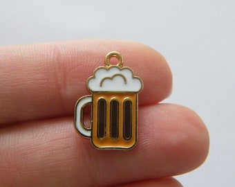 8 Beer mug charms gold tone FD309