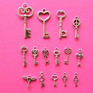 The Ultimate Key Charms Collection 15 different antique silver tone charms image 5