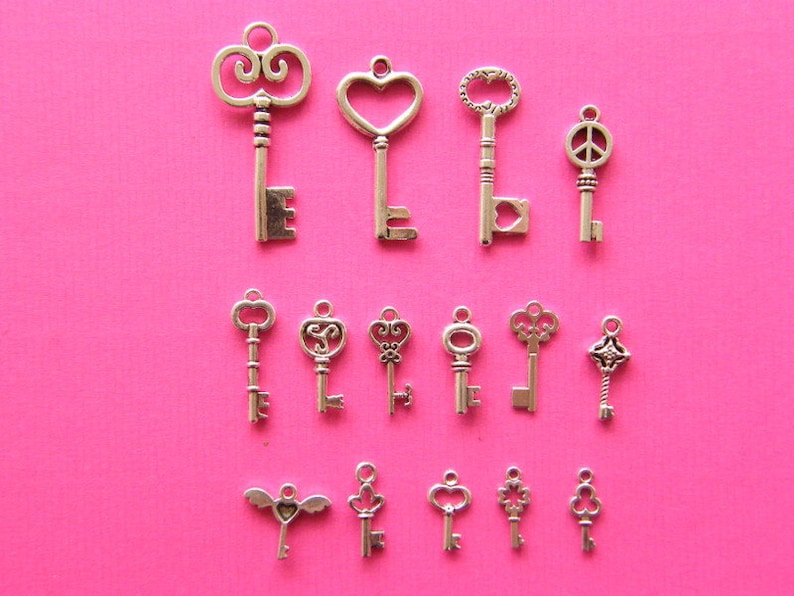 The Ultimate Key Charms Collection 15 different antique silver tone charms image 5