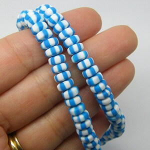 110 Sky blue and white beads 6 x 3mm round flat polymer clay B304