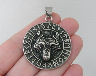 1 Wolf runes pendant silver stainless steel A1050