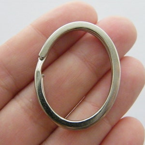 BULK 10 Oval key rings 36 x 28mm silver tone FS308