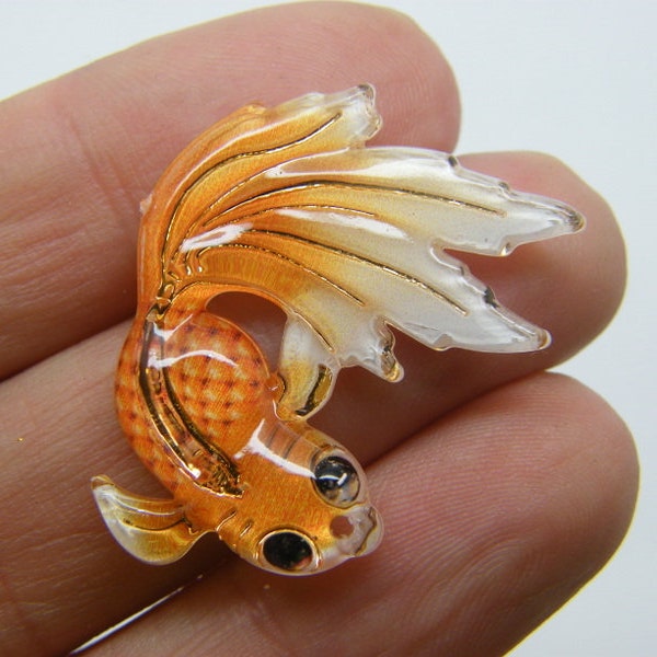 6 Goldfish fish pendants orange acrylic FF577