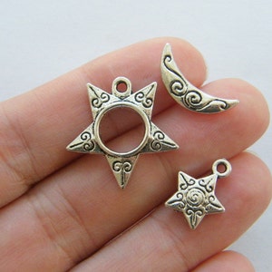 BULK 30 Sun moon and star toggle clasps antique silver tone FS92