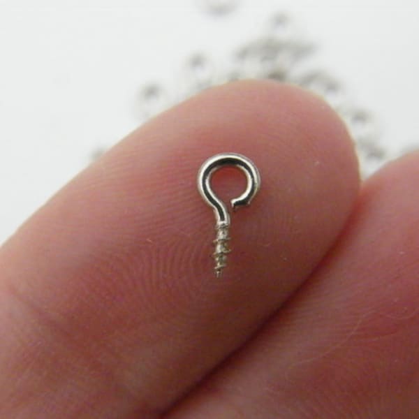 100 Screw eye bails 8 x 4mm silver tone FS32