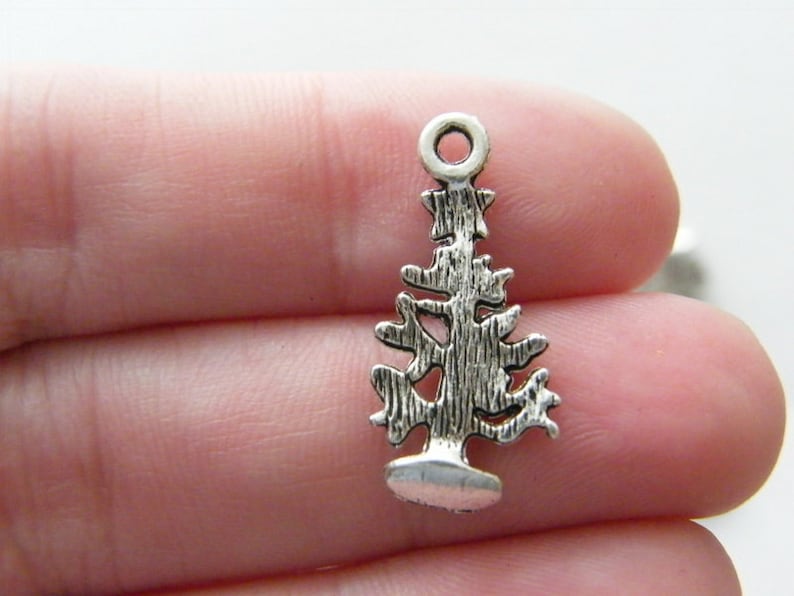 BULK 50 Christmas tree charms antique silver tone CT17