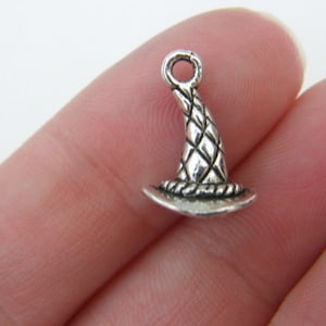 BULK 50 Witch or wizard hat charms antique silver tone HC108