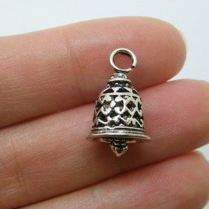 2 Bell pendants charms antique silver tone CT416
