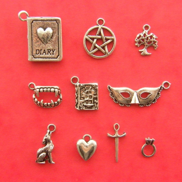 The Vampire Collection - 10 different antique silver tone charms