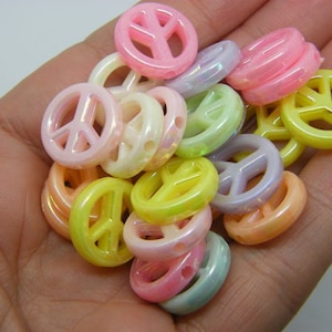 50 Peace sign beads random mixed AB  17mm acrylic BB684