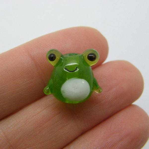 1 Frog bead handmade lamp work green glass A924