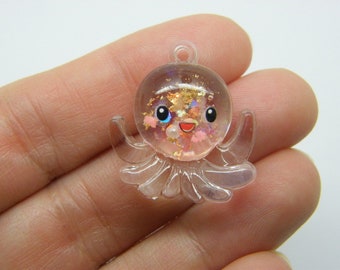 4 Octopus charms clear acrylic FF665