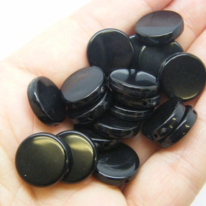 80 Black round flat beads acrylic BB378 - SALE 50% OFF