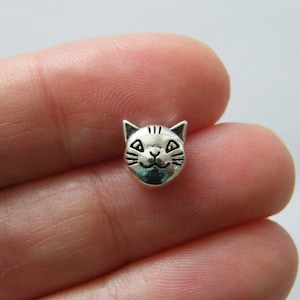 12 Cat spacer bead charms antique silver tone A1095