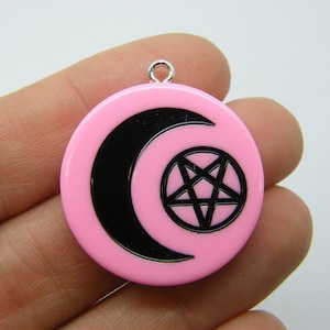 2 Moon pentagram pendant pink black resin HC453