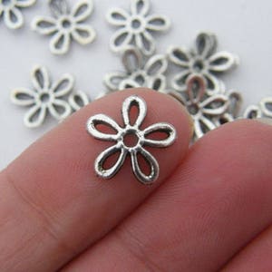 100 Flower bead caps 11mm antique silver FS156
