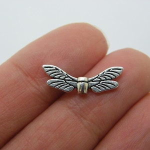 14 Angel wing spacer beads antique silver tone AW90
