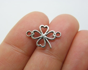 14 Four leaf clover connector charms antique silver tone L273