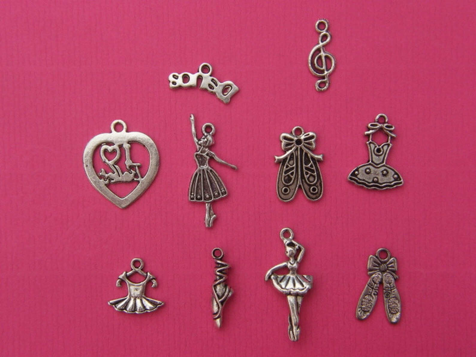 the ballet charms collection - 10 different antique silver tone charms