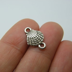 12 Shell connector charm antique silver tone FF163
