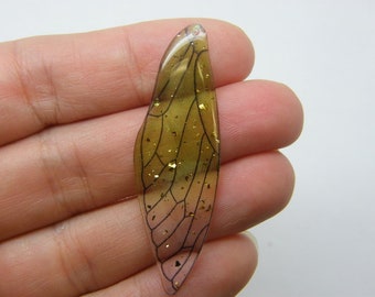 BULK 10 Dragonfly wing pendants green clear glitter resin A1171