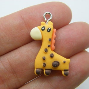 8 Giraffe charms orange brown resin silver screw bails A97