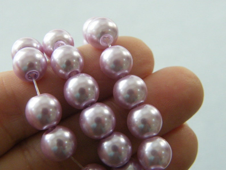 100 Lilac purple imitation pearl glass beads B206
