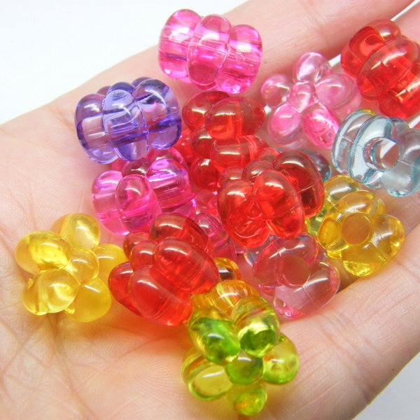 30 Flower beads random mixed transparent acrylic BB710 - SALE 50% OFF