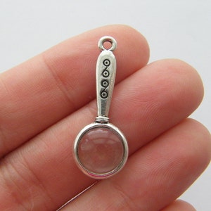4 Magnifying glass charms antique silver tone P400