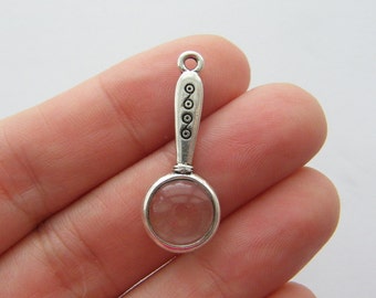 4 Magnifying glass charms antique silver tone P400