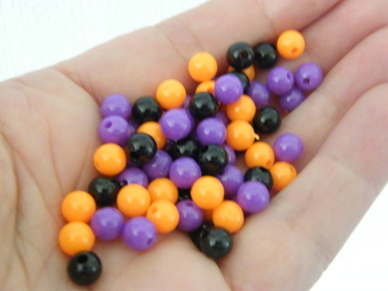 120 Black orange and purple Halloween 6mm random mixed acrylic round beads AB248 SALE 50% OFF image 2