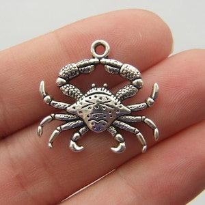 4 Crab charms antique silver tone FF94