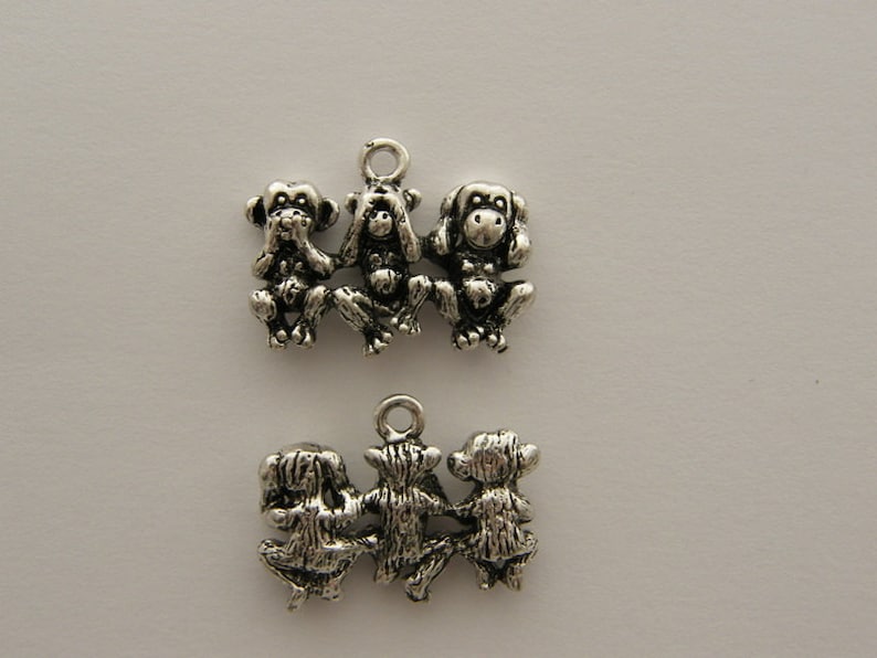 BULK 10 Monkey charms antique silver tone A206